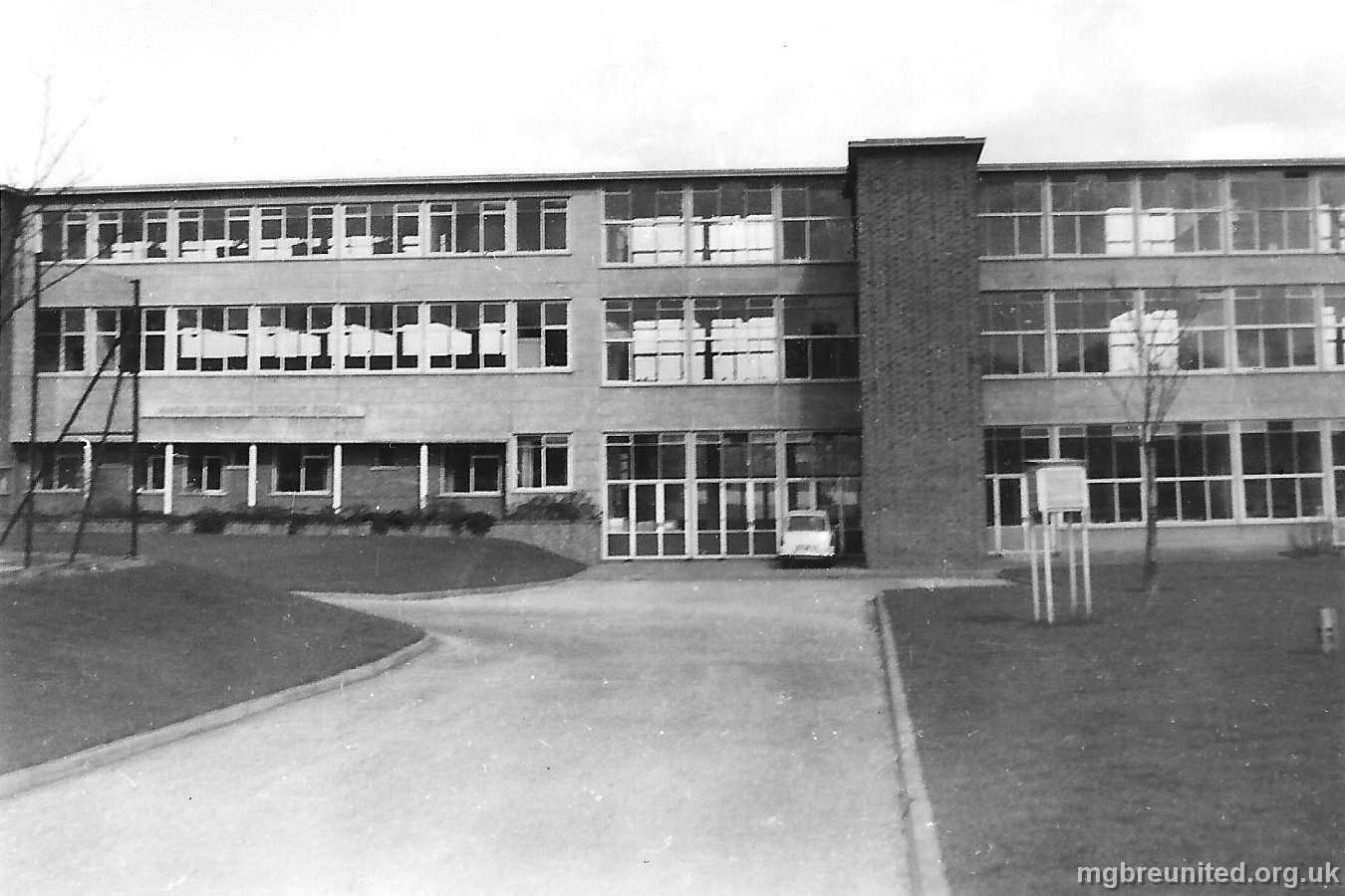 1962 Front of Margaret Glen-Bott Secondary School Says Jim France who took this photo: 'You can see that there is only one staff car out front and the Stevenson Weather Station, sits proudly out front as well.' School secretaries office and head teachers office are on the ground floor on the left. If I remember correctly there was a traffic light above the heads door that signalled if you could enter. Above, on the top floor (I think?) is the library.