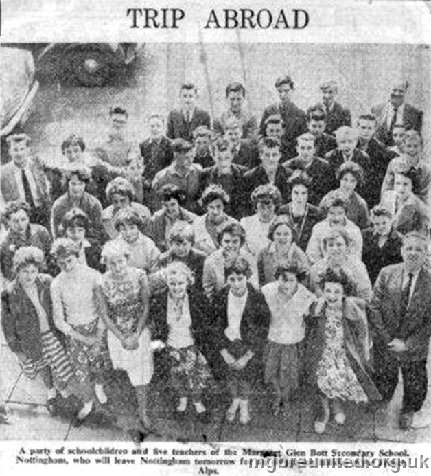 Trip Abroad Newspaper cutting of the 1961 trip to Annecy in France. BACK: 5 Mr Roe? 4th ROW: 1 T Buckthorpe, FRONT: 8 Mr Williams far right.