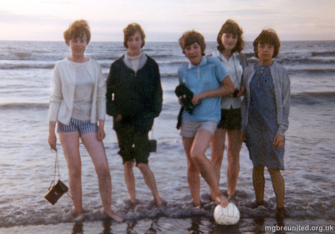 The School Trip to Belgium Val Page, Joyce Dow, Jackie Ellerton, Andrea Fellows and DK at Blankenberge, Holland - 1965.