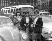 School Trip to Belgium Andrea Fellows, Jackie Ellerton and Valerie Page. Location is probably the town square in Bruges.