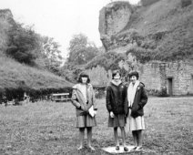 The School Trip to Belgium Andrea Fellows, Joyce Dow and Jackie Ellerton at a Roman Amphitheatre at Trier in Germany - 1965.