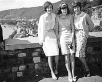 The School Trip to Belgium Joyce Dow, Andrea Fellows and Jackie Ellerton at Namur, Belgium - 1965.