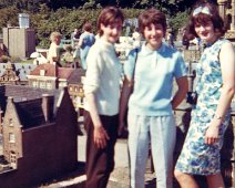 The School Trip to Belgium Joyce Dow and Jackie Ellerton and Andrea Fellows at the miniature version of Walcheren Island, Middelburg, Holland - 1965.