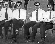 1961 ? Cool Dudes Brian Williams (French), Terry Buckthorpe (French and PE), Howard Crowther (Physics), and Tony King (lab assistant)