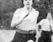 Margaret Glen-Bott Secondary School Sports Day c.1960 Jane Robins winning the ? yards Race. Newspaper cutting from Hilary Hulme.