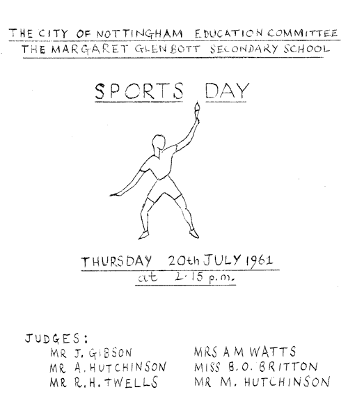 Sports Day Programme July 1961 - Front Cover 