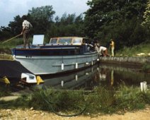Turning the Boat Capt. Andy Batty with Barrie Evans and Andy Carter - Broads 1972