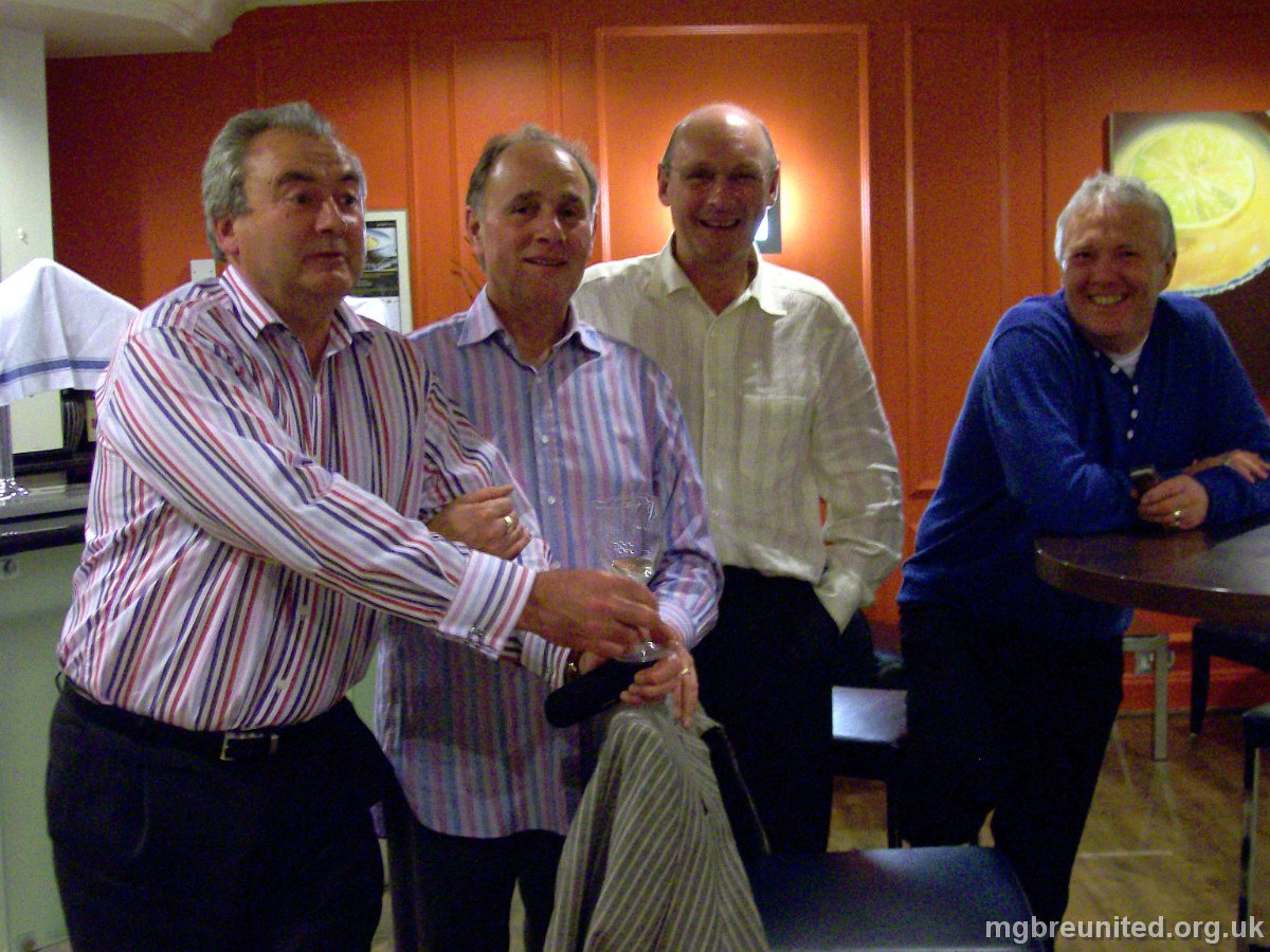Time to Go! Paul Browning, Steve Woodhead, Chris Holland and Ian Robinson. (not sober!) The bar is shut and the staff have gone home.